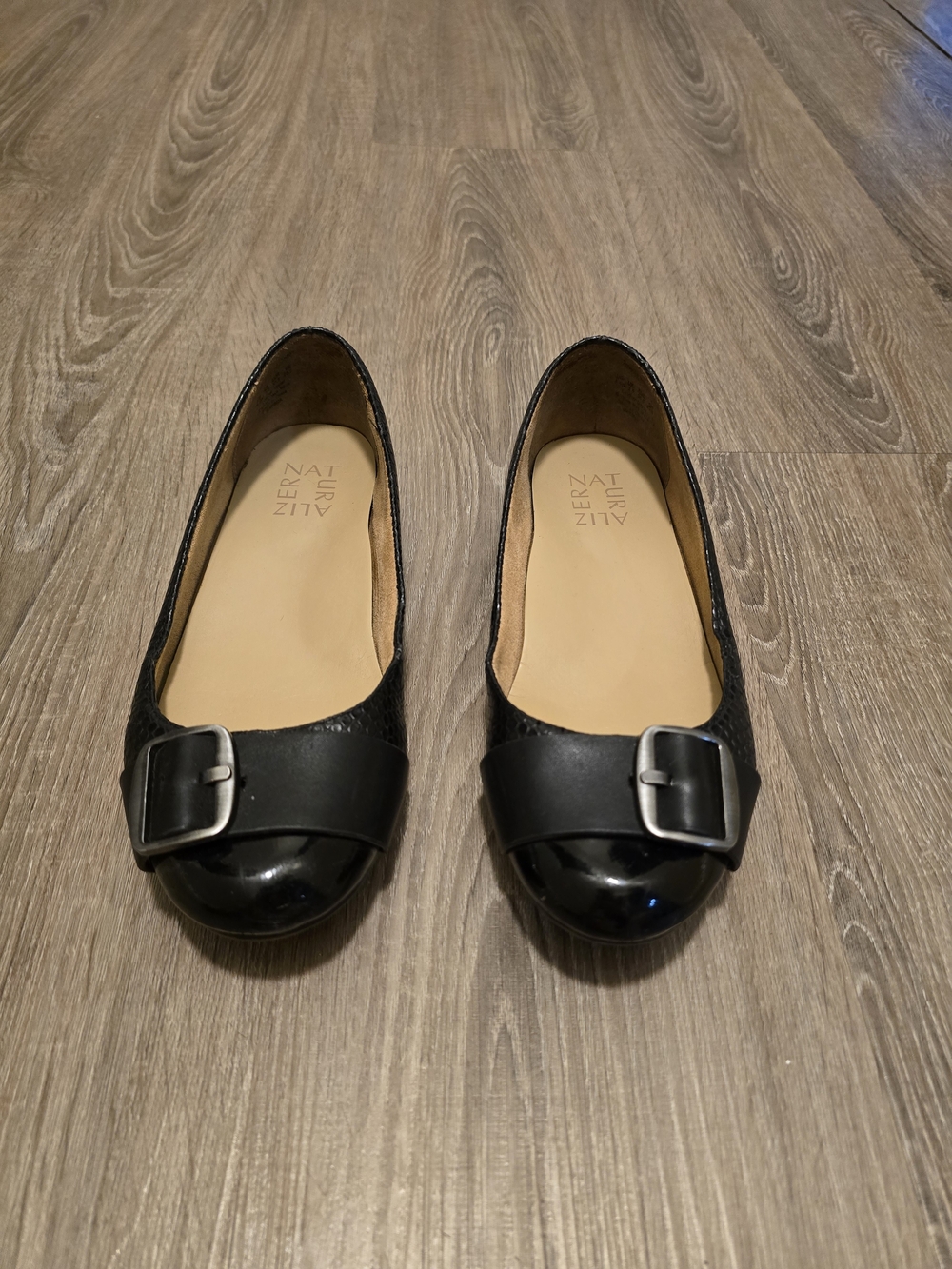 Naturalizer Black Buckle Cap-Toe Ballet Flats